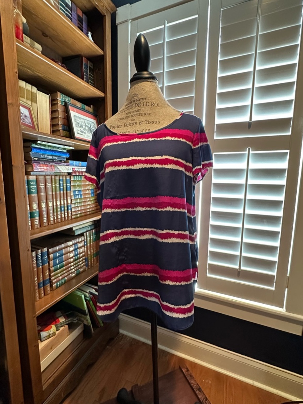 Ann Taylor Navy, Pink & White Striped Short Sleeve Tee